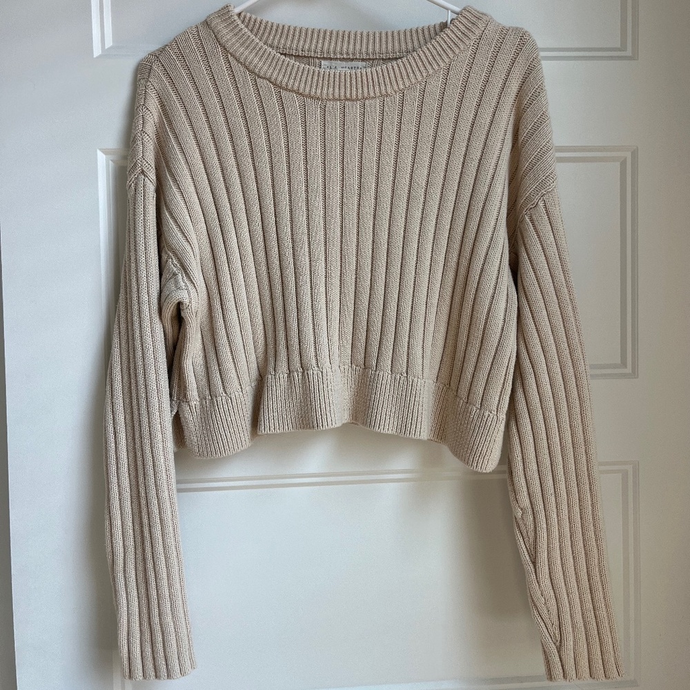 PacSun LA Hearts Cropped Side Split Sweater Small in Cream
